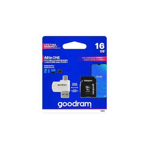16GB Speicherkarte microSDHC cl. 10 UHS-I + adapter + USB 2.0
