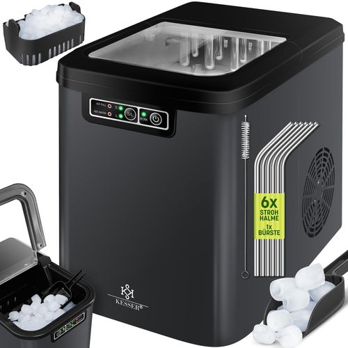 KESSER® Eiswürfelbereiter Eiswürfelmaschine Edelstahl Ice Maker 12 in 24h Zubereitung in 7 min 2,2 Liter Wassertank 2 Eiswürfel-Größen LED-Display Selbstreinigungsfunktion mit Zubehör