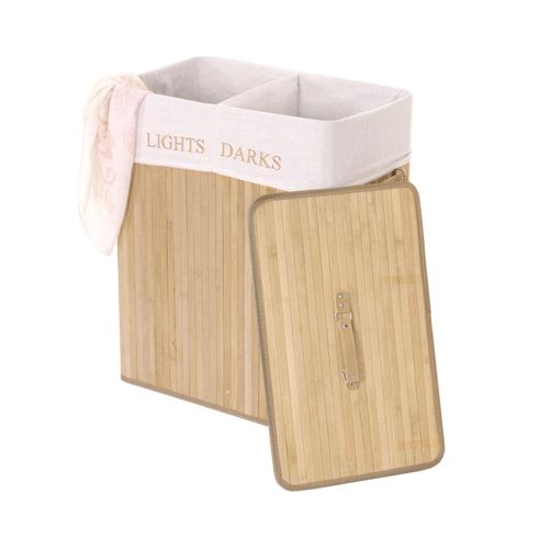 Wäschekorb MCW-C21, Laundry Wäschebox Wäschesammler Wäschebehälter, Bambus 2 Fächer 63x55x34cm 100l ~ naturfarben