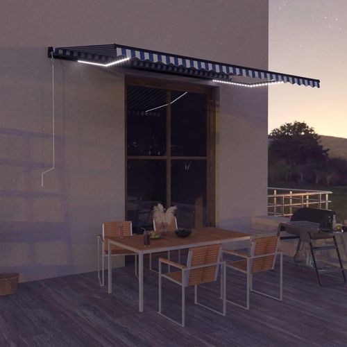 Markise mit Windsensor & LED 500x300cm Blau und Weiß 3051283