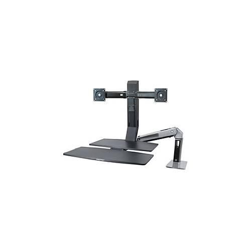 Ergotron WorkFit-A Dual Workstation With Worksurface - Stehender Tischwandler - Polished Aluminum, Schwarz