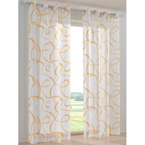 Gardine HEINE HOME Gr. 3, gelb (weiß, gelb), B:140cm H:225cm, Polyester, Gardinen