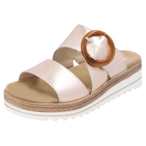 Pantolette REMONTE, Damen, Gr. 38, braun (kupferfarben), Leder, metallic, modisch, Schuhe, Keilabsatz, Sommerschuh, Schlappen mit Zierschnalle