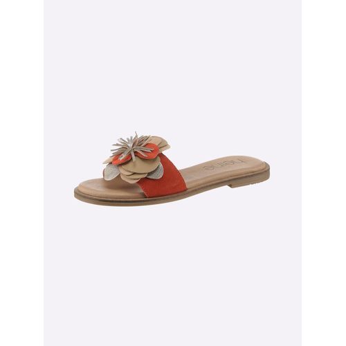 Pantolette HEINE, Damen, Gr. 41, bunt (rot, bunt), Leder, Veloursleder, Glattleder, Glattleder, modisch, Schuhe