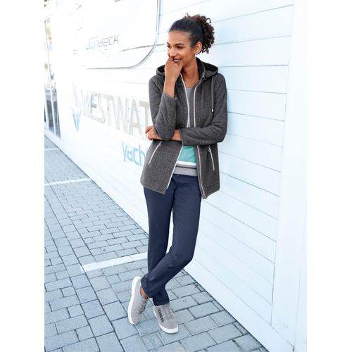 Fleecejacke CASUAL LOOKS, Damen, Gr. 44, grau (anthrazit, meliert), 100% Polyester, unifarben, Langarm, Jacken