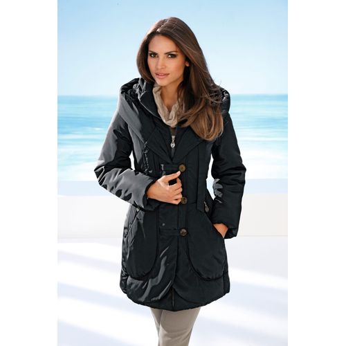 Parka HEINE, Damen, Gr. 42, schwarz, 90% Polyester, 10% Polyamid, Füllung:100% Polyester, unifarben, Langarm, Jacken