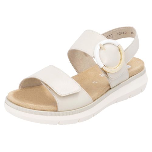 Riemchensandale REMONTE, Damen, Gr. 40, beige (creme), Leder, unifarben, casual, Schuhe, Sandale, Bequemschuh, Sommerschuh mit praktischen Klettverschlüssen