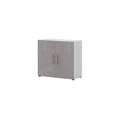 Home Office Aktenschrank TEMPIO, aus Holz, 2 Türen, 2 OH, B 800 x T 340 x H 720 mm, weiß/Beton
