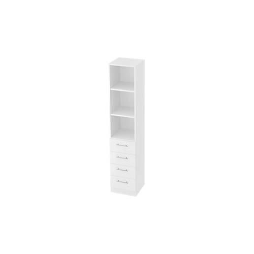 Regal 5 OH, 2 Böden, 4 Schubladen, Metall-Teleskopauszug, B 406 mm, weiß/weiß