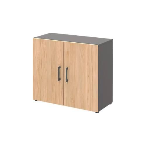 Home Office Aktenschrank TEMPIO, aus Holz, 2 Türen, 2 OH, B 800 x T 340 x H 720 mm, anthrazit/Hickory Eiche