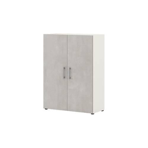Home Office Aktenschrank TEMPIO, aus Holz, 2 Türen, 3 OH, B 800 x T 340 x H 1070 mm, weiß/Beton