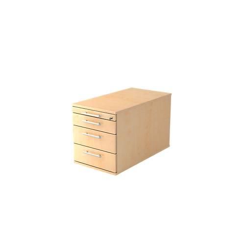 Rollcontainer, 3 Schübe, 1 Utelsilienauszug, B 428 x T 800 x H 512 mm, Ahorn