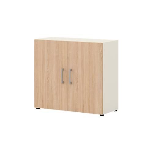 Home Office Aktenschrank TEMPIO, aus Holz, 2 Türen, 2 OH, B 800 x T 340 x H 720 mm, weiß/Sonoma Eiche
