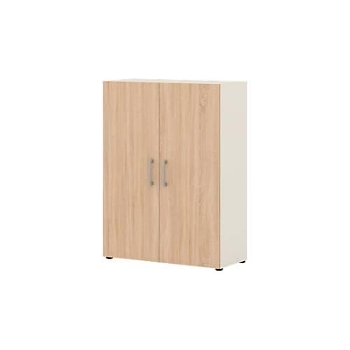 Home Office Aktenschrank TEMPIO, aus Holz, 2 Türen, 3 OH, B 800 x T 340 x H 1070 mm, weiß/Sonoma Eiche