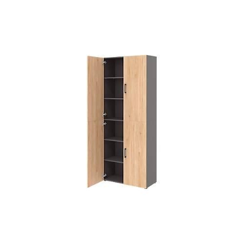 Home Office Aktenschrank TEMPIO, aus Holz, 4 Türen, 6 OH, B 800 x T 340 x H 2130 mm, anthrazit/Hickory Eiche