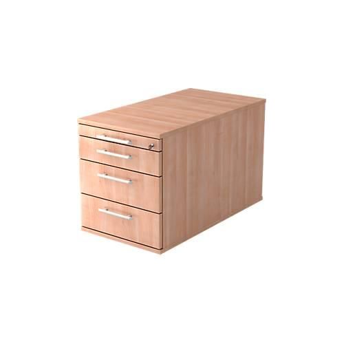 Rollcontainer, 3 Schübe, 1 Utelsilienauszug, B 428 x T 800 x H 512 mm, Nussbaum