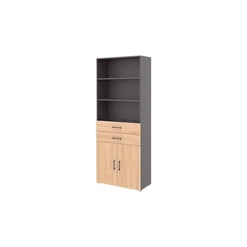 Home Office Kombischrank TEMPIO, aus Holz, 2 Türen, 2 Einschübe, 6 OH, B 800 x T 340 x H 2130 mm, anthrazit/Hickory Eiche