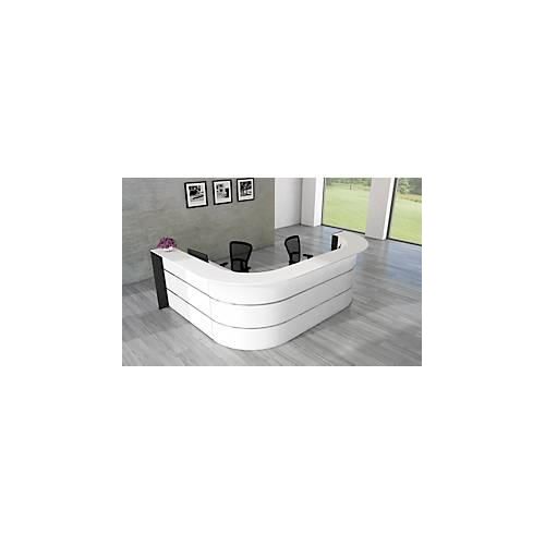 L-Theke Faro, 4-Elemente, 90° Winkel, melaminharzbeschichtet, ABS-Kanten, B 3250 x T 2320 H 1120 mm, weiß/anthrazit