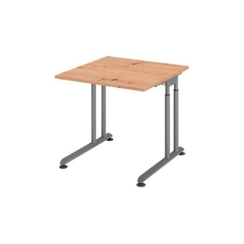 Schreibtisch Breno, manuelle Höheneinstellung, horizontaler Kabelkanal, B 800 x T 800 x H 680-820 mm, Spanplatte & Stahl, Asteiche/Graphit