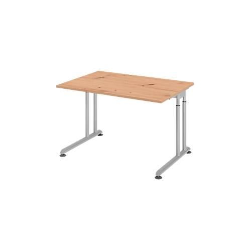 Schreibtisch Breno, manuelle Höheneinstellung, horizontaler Kabelkanal, B 1200 x T 800 x H 680-820 mm, Spanplatte & Stahl, Asteiche/Silber