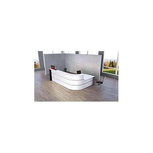L-Theke Faro, 4-Elemente, 90° Winkel, mit Beratungsplatz, melaminharzbeschichtet, ABS-Kanten, B 3670 x T 1970 x 1120 mm, weiß/anthrazit