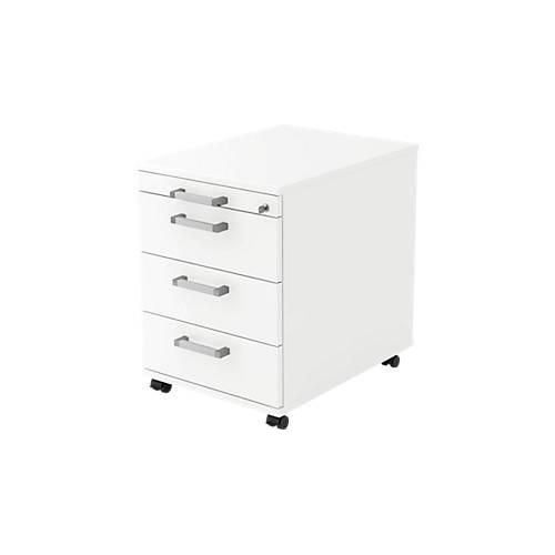 Rollcontainer TARVIS, 1 Utensilienauszug, abschließbar, 3 Schübe, B 428 x T 580 x H 590 mm, weiß