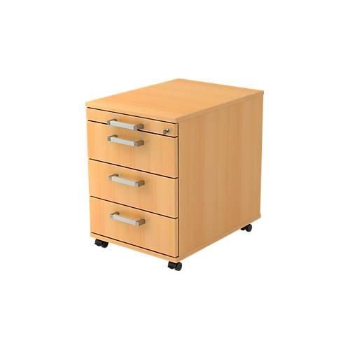 Rollcontainer TARVIS, 1 Utensilienauszug, abschließbar, 3 Schübe, B 428 x T 580 x H 590 mm, Buche-Dekor