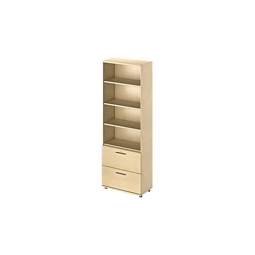 Schäfer Shop Genius Kombischrank TETRIS WOOD, 6 OH, H 2270 mm, 2 Hängeregistraturauszüge, Höhe inkl. Gleiter, Ahorn-Dekor