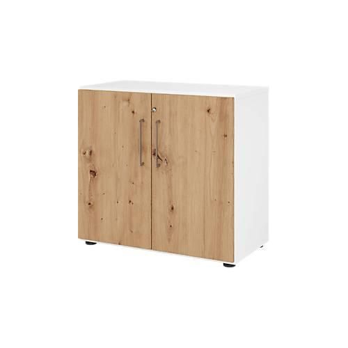 Schränke Breno, 2 OH, abschließbar, 28 kg je Boden, B 800 x T 420 x H 748 mm, weiß/Asteiche