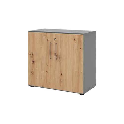 Schränke Breno, 2 OH, abschließbar, 28 kg je Boden, B 800 x T 420 x H 748 mm, graphit/Asteiche