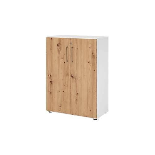 Schränke Breno, 3 OH, abschließbar, 28 kg je Boden, B 800 x T 420 x H 1100 mm, weiß/Asteiche