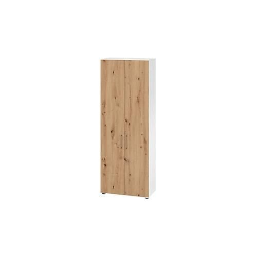 Schränke Breno, 6 OH, abschließbar, 28 kg je Boden, B 800 x T 420 x H 2156 mm, weiß/Asteiche