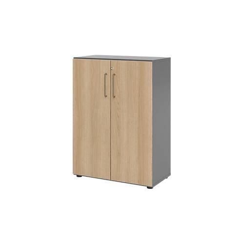 Schränke Breno, 3 OH, abschließbar, 28 kg je Boden, B 800 x T 420 x H 1100 mm, graphit/Eiche