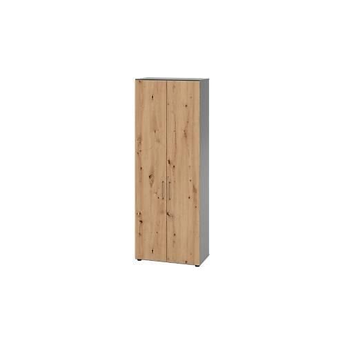 Schränke Breno, 6 OH, abschließbar, 28 kg je Boden, B 800 x T 420 x H 2156 mm, graphit/Asteiche