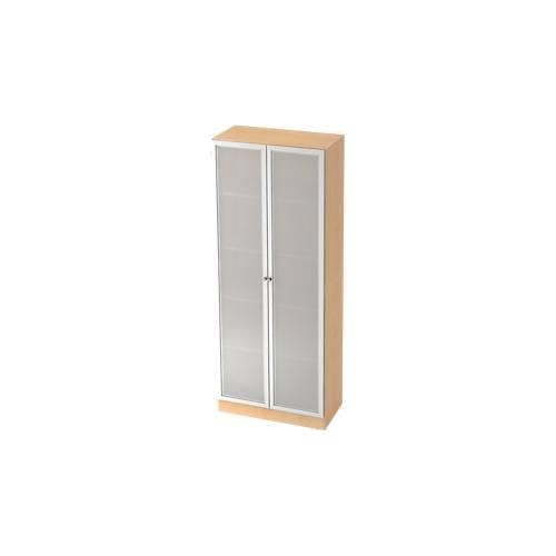 Aktenschrank mit Glastüren ULM, 5 OH, B 800 x T 420 x H 2004 mm, Ahorn-Dekor