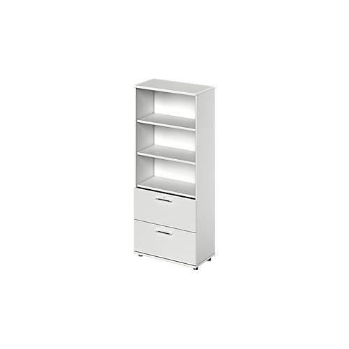 Schäfer Shop Genius Kombischrank TETRIS WOOD, 5 OH, H 1910 mm, 2 Hängeregistraturauszüge, Höhe inkl. Gleiter, lichtgrau