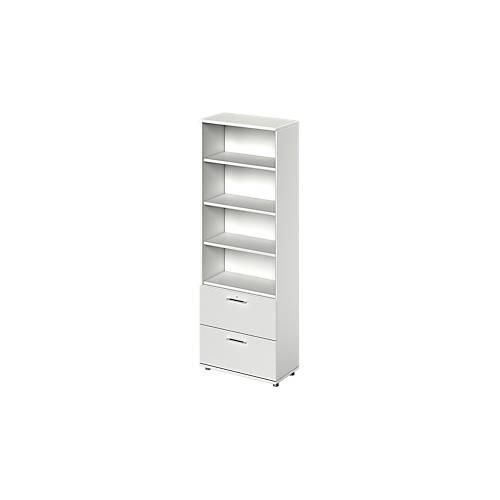 Schäfer Shop Genius Kombischrank TETRIS WOOD, 6 OH, H 2270 mm, 2 Hängeregistraturauszüge, Höhe inkl. Gleiter, lichtgrau