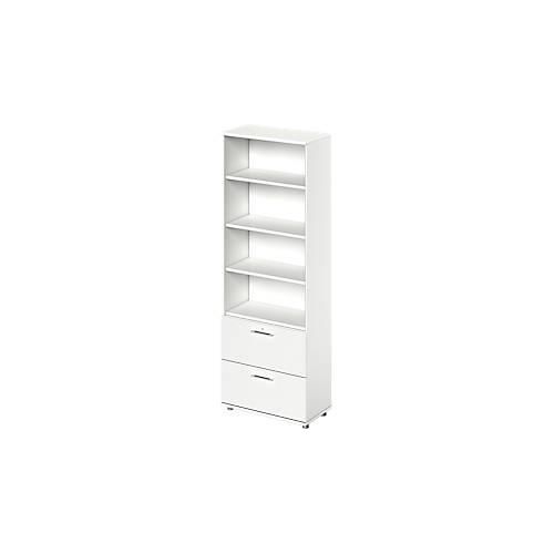 Schäfer Shop Genius Kombischrank TETRIS WOOD, 6 OH, H 2270 mm, 2 Hängeregistraturauszüge, Höhe inkl. Gleiter, weiß