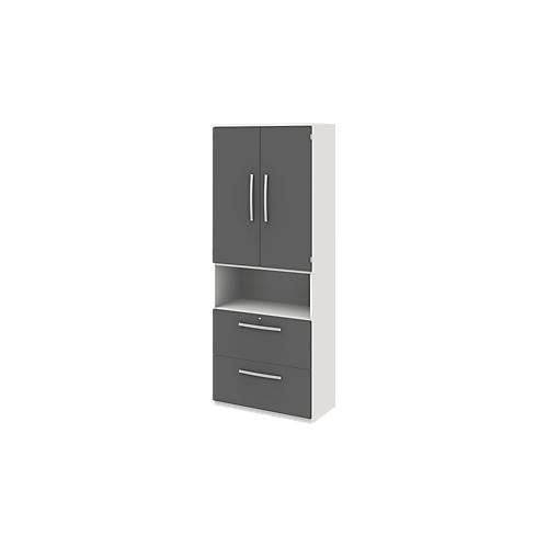 Aktenschrank BARI, 6 OH, 2 Türen, 2 Hängeregister, Zentralverriegelung, B 819 x T 430 x H 2174 mm, weiß/anthrazit