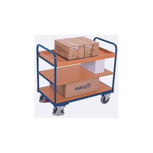 Etagenwagen, Stahl/MDF-Platte, Enzianblau/Buche-Dekor, 3 Etagen, 850 x 500 mm, EasySTOP, bis 250 kg