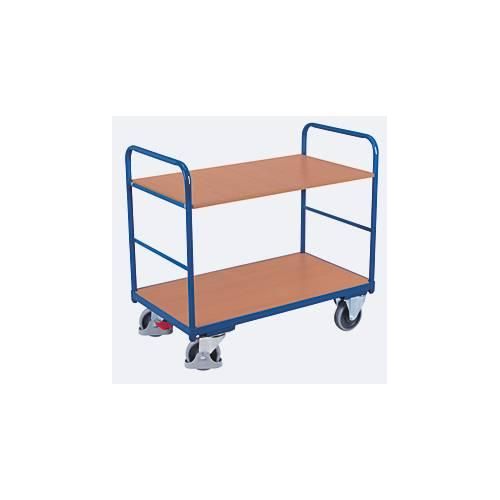 Etagenwagen, Stahl/MDF-Platte, Enzianblau/Buche-Dekor, 2 Etagen, 1200 x 800 mm, EasySTOP, bis 250 kg
