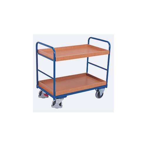 Etagenwagen, Stahl/MDF-Platte, Enzianblau/Buche-Dekor, 2 Etagen, 815 x 455 mm, EasySTOP, bis 250 kg