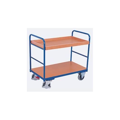Etagenwagen, Stahl/MDF-Platte, Enzianblau/Buche-Dekor, 2 Etagen, 1165 x 755 mm, EasySTOP, bis 250 kg