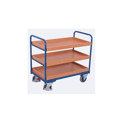 Etagenwagen, Stahl/MDF-Platte, Enzianblau/Buche-Dekor, 3 Etagen, 965 x 555 mm, EasySTOP, bis 250 kg