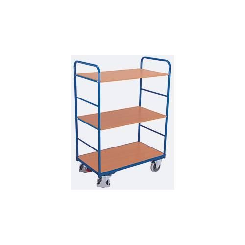 Etagenwagen, Stahl/MDF-Platte, Enzianblau/Buche-Dekor, 3 Etagen, 1000 x 600 mm, EasySTOP, bis 250 kg