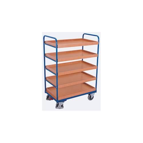 Etagenwagen, Stahl/MDF-Platte, Enzianblau/Buche-Dekor, 5 Etagen, 965 x 555 mm, EasySTOP, bis 250 kg