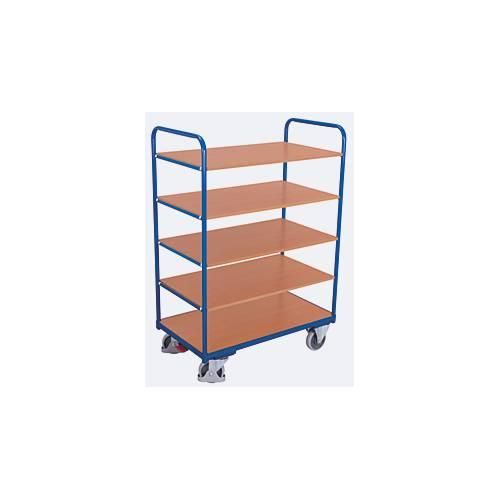 Etagenwagen, Stahl/MDF-Platte, Enzianblau/Buche-Dekor, 5 Etagen, 850 x 500 mm, EasySTOP, bis 250 kg