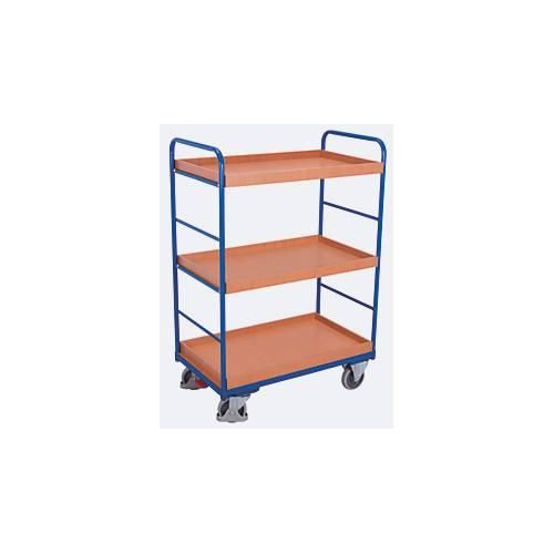 Etagenwagen, Stahl/MDF-Platte, Enzianblau/Buche-Dekor, 3 Etagen, 1165 x 755 mm, EasySTOP, bis 250 kg