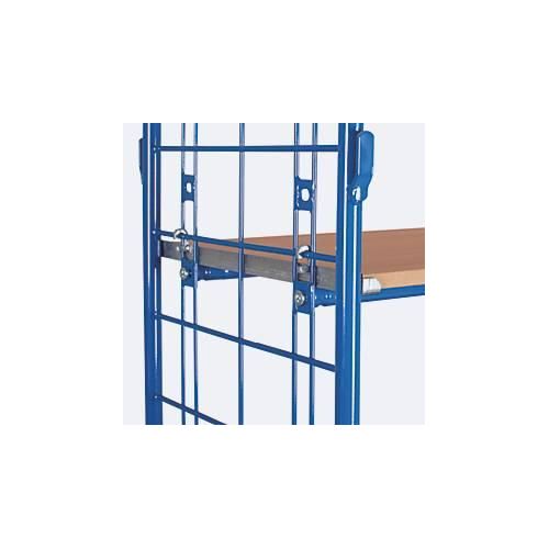 Etagenwagen, Stahl/MDF-Platte, Enzianblau/Buche-Dekor, 1 Etage, 1000 x 700 mm, 2 Stirnwände aus Drahtgitter, EasySTOP, bis 500 kg