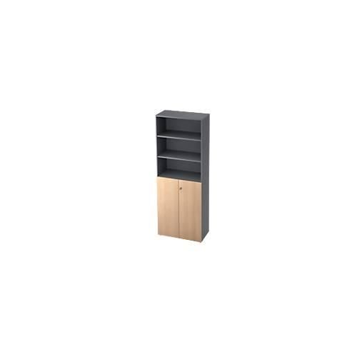 Regalschrank TOPAS LINE, 3 OH Regal/3 OH Türen, graphit/Eiche